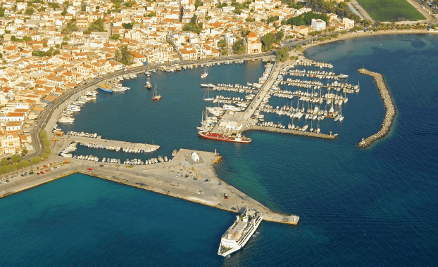 Aerial photo of Perdika port on Aegina island