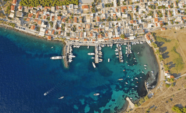 Marina on Aegina  island, aerial photo looking east.