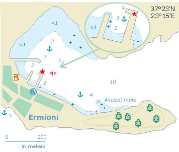 Sea chart of Ermioni marina on Hydra island