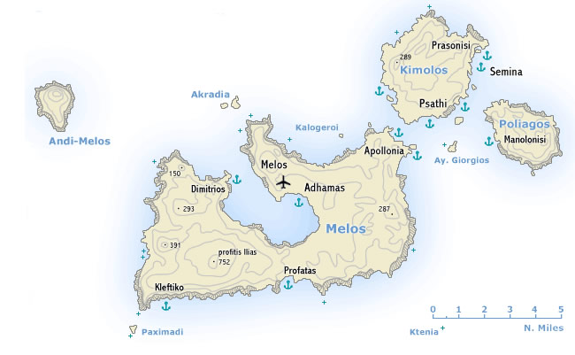 Sea chart of Milos island
