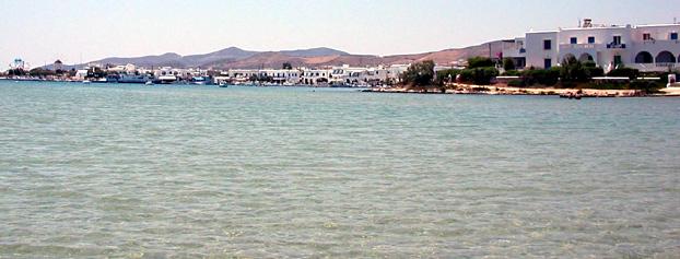 View from sea of marina on Paros island