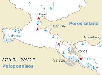 Sea chart of Aegina island and Peloponnesian peninsula