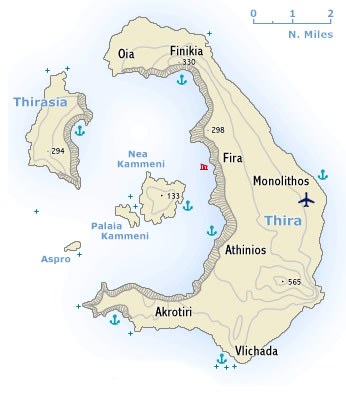 Sea chart of Santorini island
