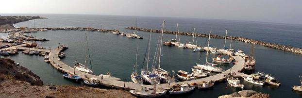 View of the Vlichada marina on the island of Santorini (Thira)