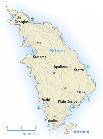 Sea chart of Sifnos island